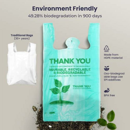 [500 Pack] 1/6 Size Biodegradable Reusable Plastic T-Shirt Bag Eco Friendly Compostable Grocery Shopping Thank You Recyclable Trash Basket Bags